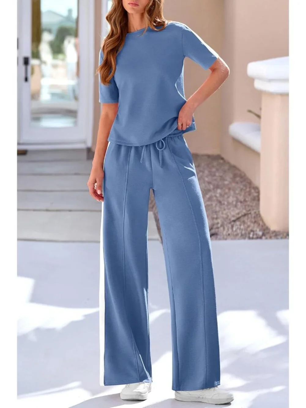 Women's 2 Piece Sets Summer Casual Sweatsuits Wide Leg Pants Matching Lounge Set